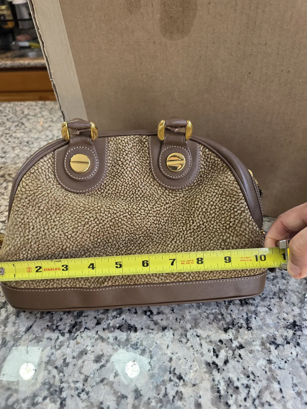 Vintage Borbonese Italy Brown Leather Satchel Dome Bag Gold Screw Hardware